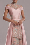 Off The Shoulder Illusion Neck A Line Pink Sequin Mother Of Bride Dress