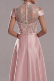 Off The Shoulder Illusion Neck A Line Pink Sequin Mother Of Bride Dress