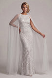 Sequin Ivory Mermaid Mother Of Bride Dress with Cap Sleeves