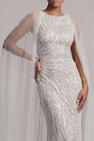 Sequin Ivory Mermaid Mother Of Bride Dress with Cap Sleeves