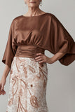 Coffee 3/4 Sleeves Appliqued Mermaid Mother of the Bride Dress