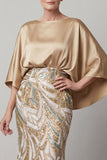 Sequin Champagne Mermaid Mother Of Bride Dress with Cap Sleeves