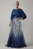 Navy Sequin 3/4 Sleeves A Line Mother of the Bride Dress