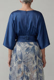 Navy Sequin 3/4 Sleeves A Line Mother of the Bride Dress