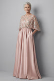 Blush 3/4 Sleeves Appliqued A Line Mother of the Bride Dress