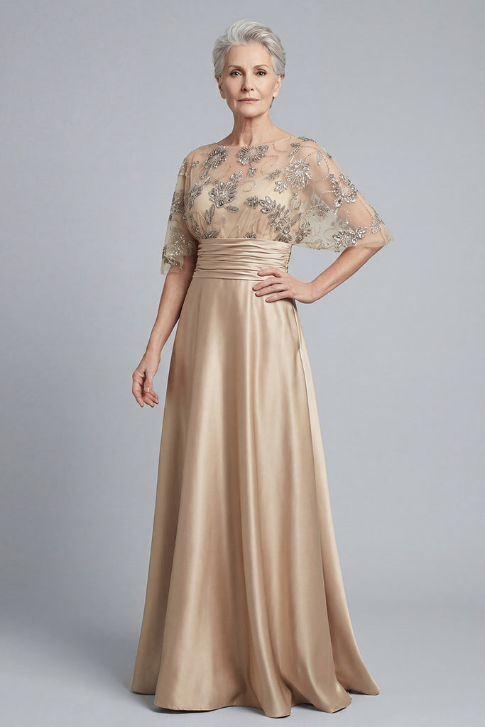 ZAPAKA Women Half Sleeve Mother Of Bride Dress Sequin Appliqued Ruched