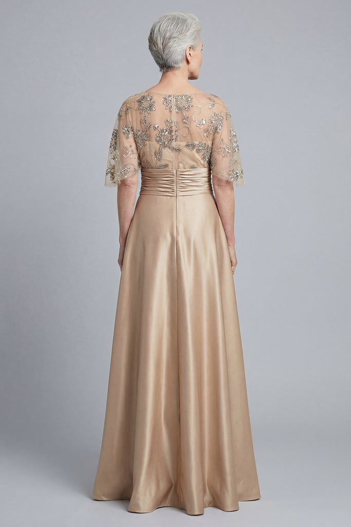ZAPAKA Women Half Sleeve Mother Of Bride Dress Sequin Appliqued Ruched