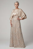 Sparkly Boat Neck A Line Champagne Beaded Long Mother of the Bride Dress