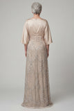 Sparkly Boat Neck A Line Champagne Beaded Long Mother of the Bride Dress