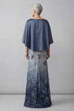 Sparkly Mermaid Long Floral Navy Sequin Mother of the Bride Dress
