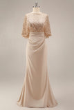 Sparkly Champagne Long Mermaid Sequins Mother of the Bride Dress with Pockets