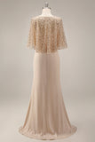 Sparkly Champagne Long Mermaid Sequins Mother of the Bride Dress with Pockets