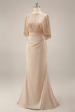 Sparkly Champagne Long Mermaid Sequins Mother of the Bride Dress with Pockets