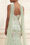 Dusty Sage Strapless Mermaid Sequins Tulle Embroidered Long Prom Dress