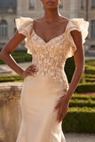 Blush Mermaid Corset Satin V-Neck Long Prom Dress with 3D Flowers