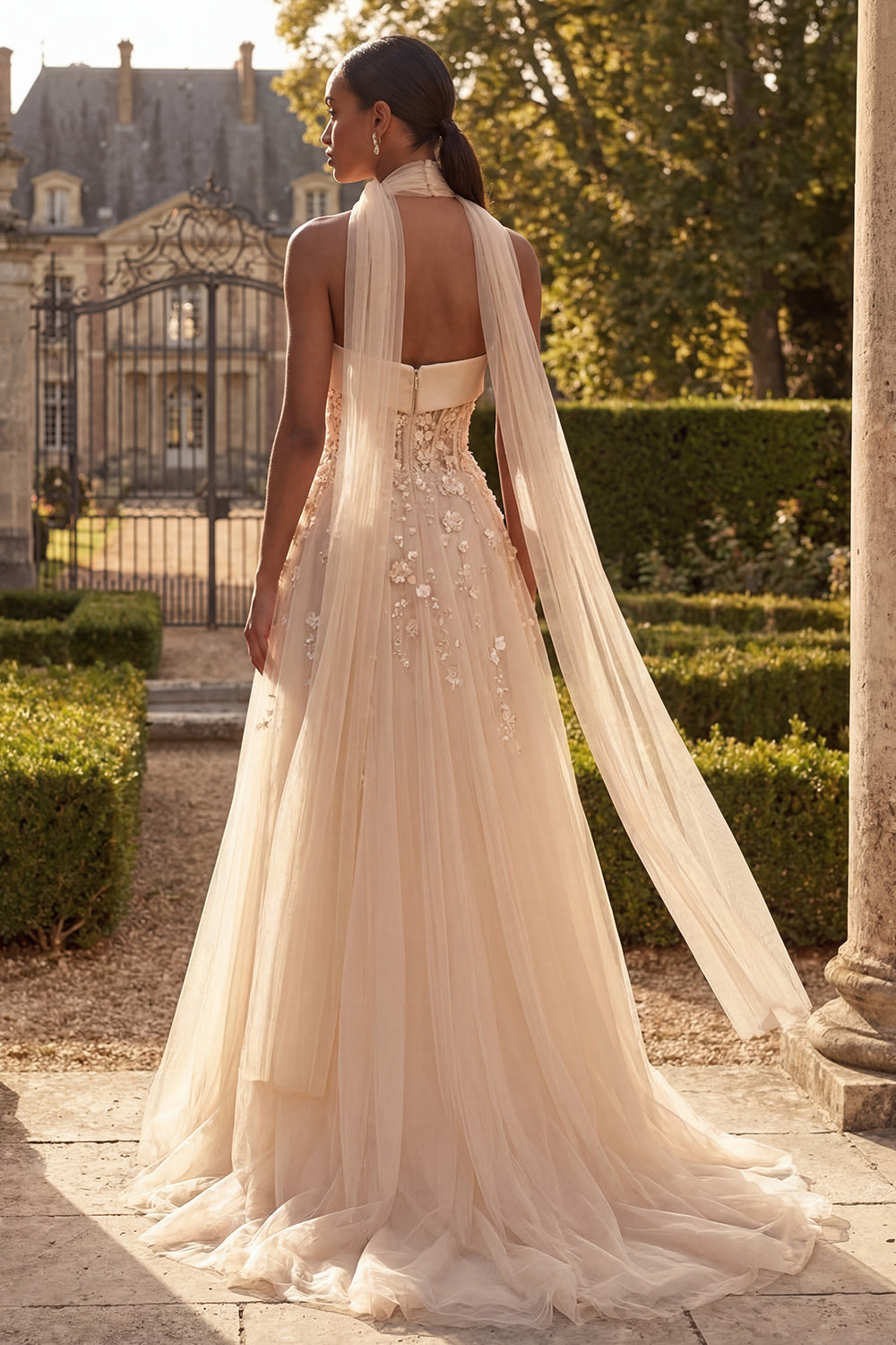 ZAPAKA Women Blush Strapless Long Prom Dress with 3D Flowers Corset A Line Tulle Sequins Evening Party Dress with A Neck Scarf, Blush / US2 ZAPAKA Women Blush Strapless Long Prom Dress with 3D Flowers Corset A Line Tulle Sequins Evening Party Dress with A Neck Scarf, Blush / US2