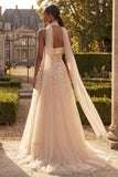 Strapless Blush Corset A Line 3D Flowers Long Tulle Prom Dress with a Neck Scarf