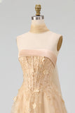 Blush Corset A Line Strapless 3D Flowers Long Tulle Prom Dress with a Neck Scarf
