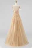 Blush Corset A Line Strapless 3D Flowers Long Tulle Prom Dress with a Neck Scarf