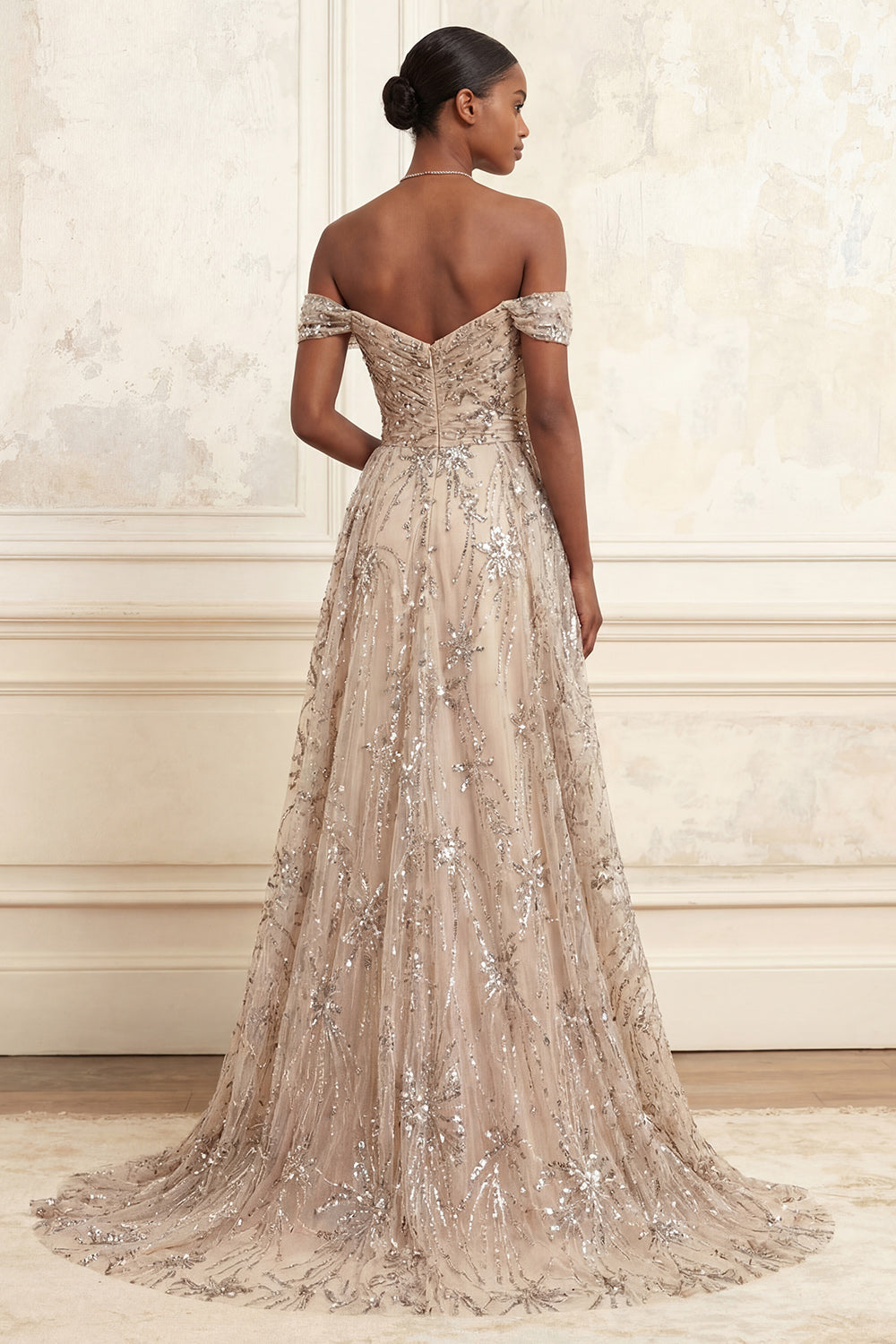 ZAPAKA Women Sparkly Mermaid Prom Dress Champagne Tulle Off the
