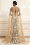Sparkly Champagne Halter Mermaid Sequins Long Evening Dress