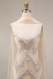 Sparkly Apricot Mermaid Beaded Long Prom Dress with Cape