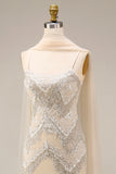 Sparkly Apricot Mermaid Beaded Long Prom Dress with Cape