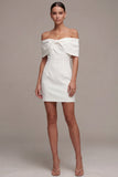 White Off the Shoulder Bodycon Short Wedding Dress with Bow