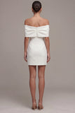 White Off the Shoulder Bodycon Short Wedding Dress with Bow