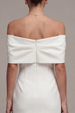 White Off the Shoulder Bodycon Short Wedding Dress with Bow