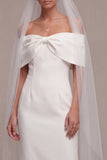 White Off the Shoulder Sheath Midi Wedding Dress with Bow
