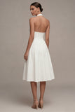 Halter A-Line Corset Cut Out Midi White Bridal Shower Dress