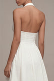Halter A-Line Corset Cut Out Midi White Bridal Shower Dress