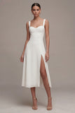 Ivory A Line Midi Engagement Dress with Slit