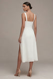 Ivory A Line Midi Engagement Dress with Slit