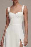 Ivory A Line Midi Engagement Dress with Slit