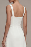 Ivory A Line Midi Engagement Dress with Slit