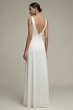 White V-Neck A Line Satin Long Engagement Dress