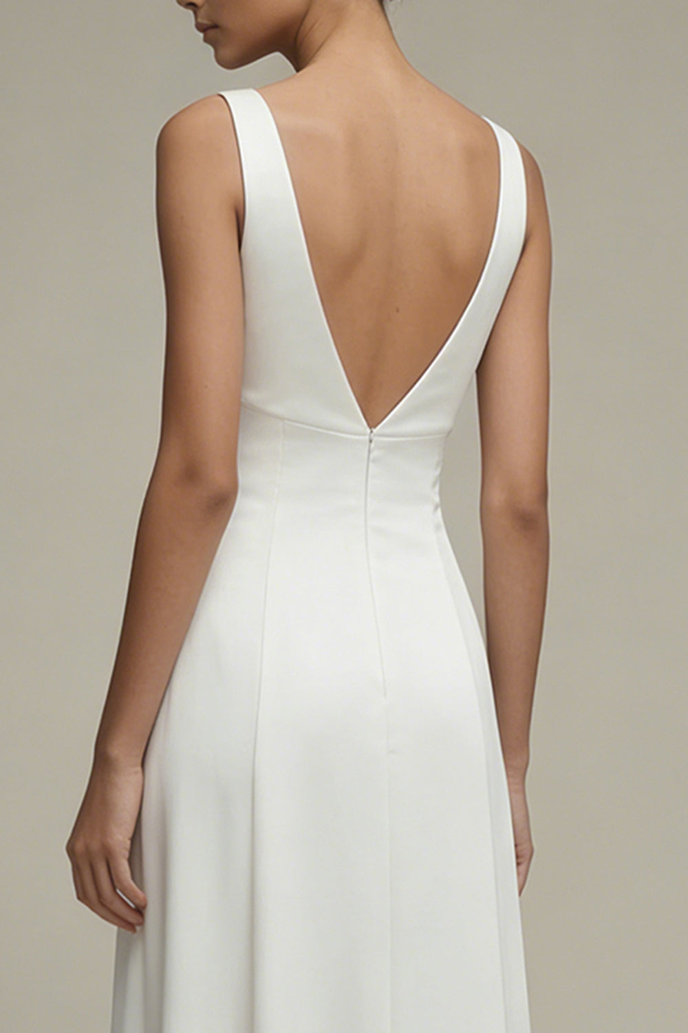 Zapaka Women White Engagement Dress V-Neck A Line Satin Rehearsal