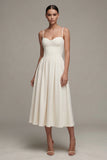 White Spaghetti Straps A Line Midi Engagement Dress