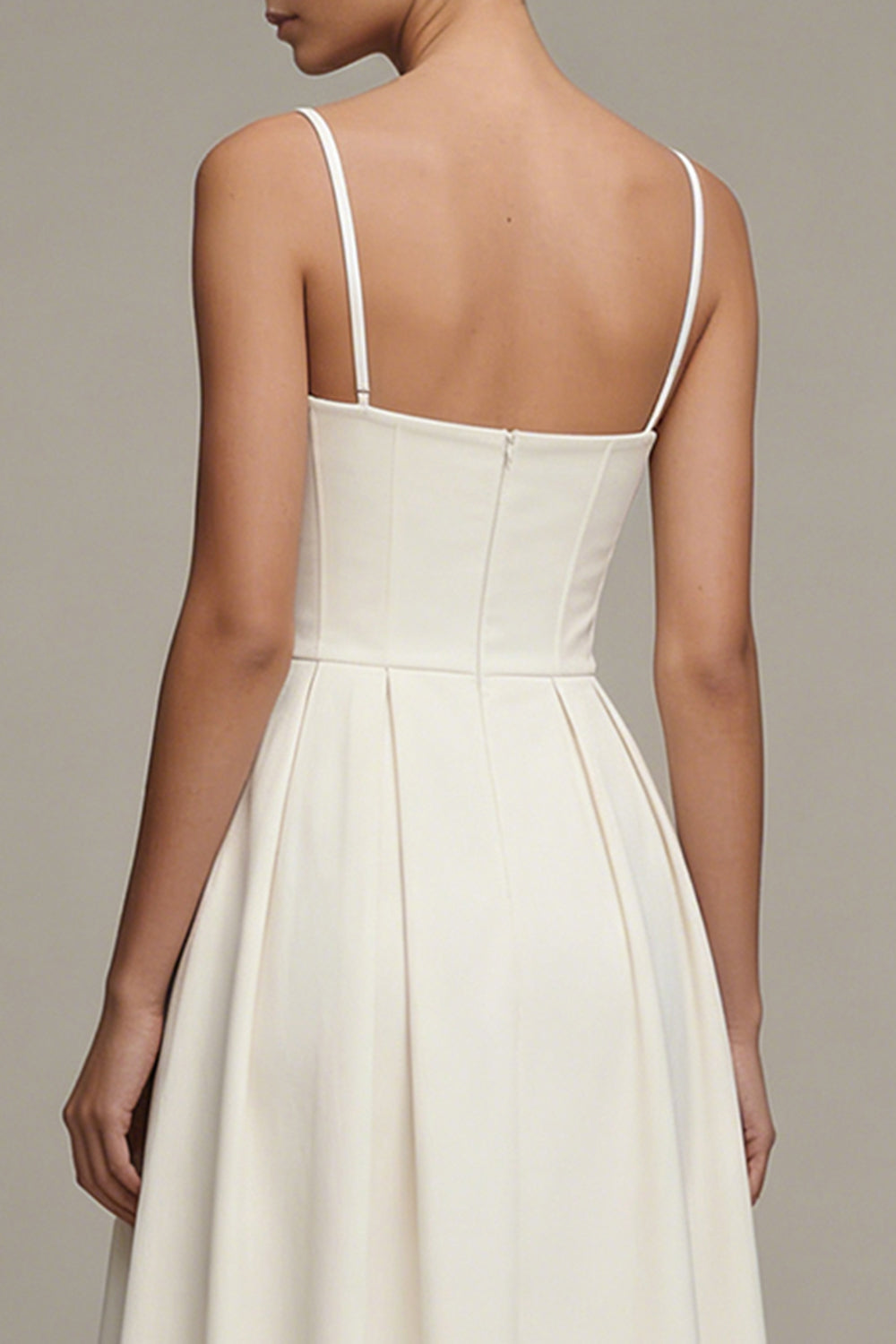 Zapaka Women White Engagement Dress Spaghetti Straps A Line Midi