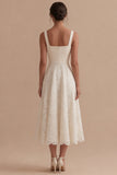 Ivory Lace Square Neck A Line Midi Engagement Dress