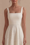 Ivory Lace Square Neck A Line Midi Engagement Dress