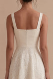Ivory Lace Square Neck A Line Midi Engagement Dress