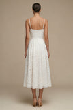 Lace White Spaghetti Straps A Line Midi Engagement Dress