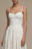 Lace White Spaghetti Straps A Line Midi Engagement Dress