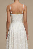 Lace White Spaghetti Straps A Line Midi Engagement Dress