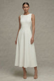 White Round Neck Sleeveless A Line Engagement Dress