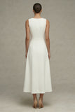 White Round Neck Sleeveless A Line Engagement Dress