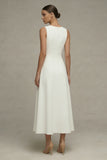 White Round Neck Sleeveless A Line Engagement Dress